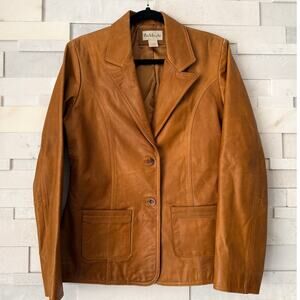 RUBBISH VINTAGE 100% Leather 2 Button Patch Pocket Blazer M Camel Brown Y2k 90s